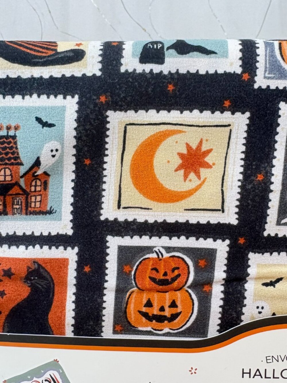 Envogue QUEEN Sheet Set Halloween Icons Stamps Cat Pumpkin Ghost Haunted House - Picture 3 of 7
